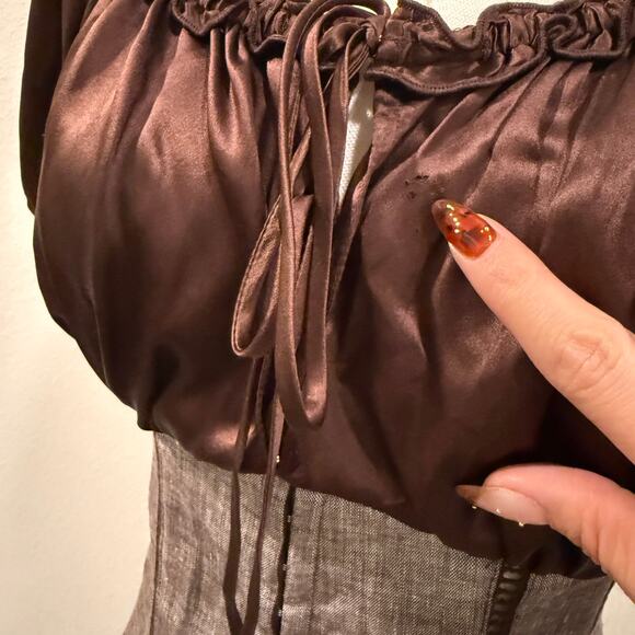 Vintage Bebe Corset Top Silk Milkmaid Chocolate Brown Y2K Coquette Cottagecore 6 - Picture 5 of 9